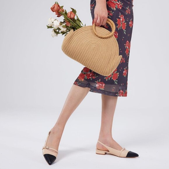 Women Black Nude Polyurethane (PU) Rhinestone Pointed Toe Slingback Flats - Picture 7 of 9